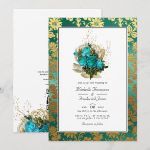 Invitación Verde azulado de cosecha - Boda floral de color tu
