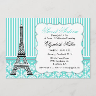 Invitación Verde azulado de la Torre Eiffel de París