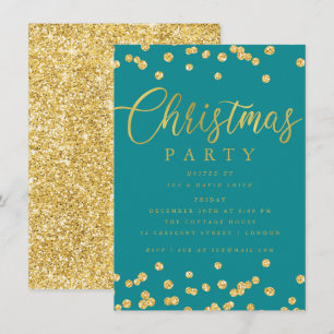 Invitación Verde azulado de oro Confetti Navidades de vacacio