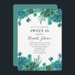 Invitación Verde azulado dulce 16. Cactus azules 16 años<br><div class="desc">Suculenta y dulce invitación. Contáctame,  por favor,  si necesitas artículos adicionales.</div>