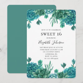 Invitación Verde azulado dulce 16. Cactus azules 16 años