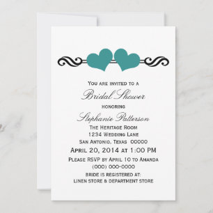 Invitación Verde azulado elegante Corazones Bridal Shower Inv