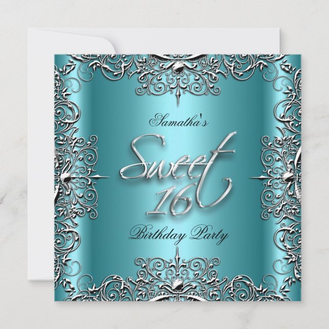 Invitación Verde azulado elegante dulce Dieciséis dulce 16 Fi (Anverso)
