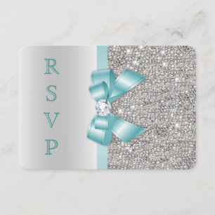 Invitación Verde azulado Faux Bow Silver Secuencias Diamantes