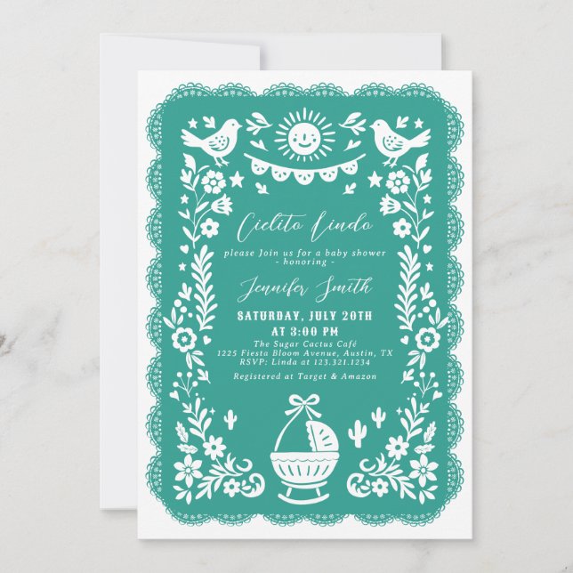 Invitación Verde azulado Fiesta Cielito Lindo Baby Shower (Anverso)