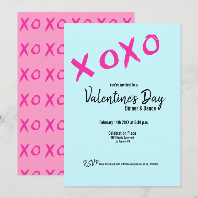 Invitación Verde azulado Fiesta de danza de San Valentín rosa (Anverso / Reverso)