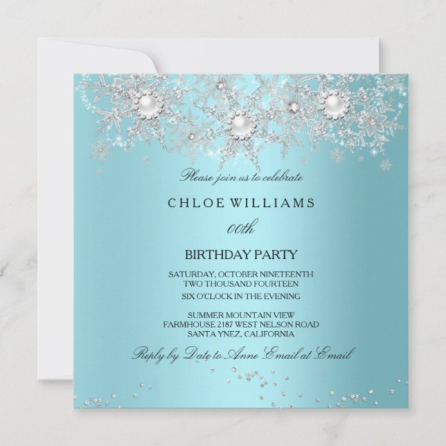 Invitación Verde azulado invierno plateado de perlas de crist (Anverso)