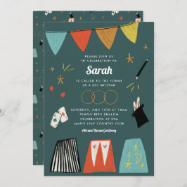 Invitación Verde azulado Magic Show Bar Bat Mitzvah Invitació