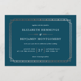 Invitación Verde azulado moderno Art Deco Rosa Boda de la fro