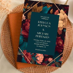 Invitación Verde azulado Moody Floral Fall Bloom Boda de otoñ