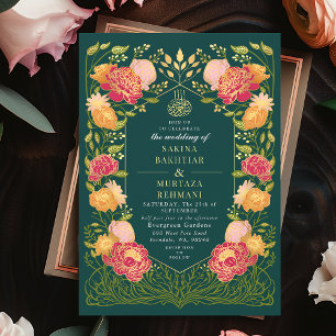 Invitación Verde azulado oscuro encantado jardín floral Boda 
