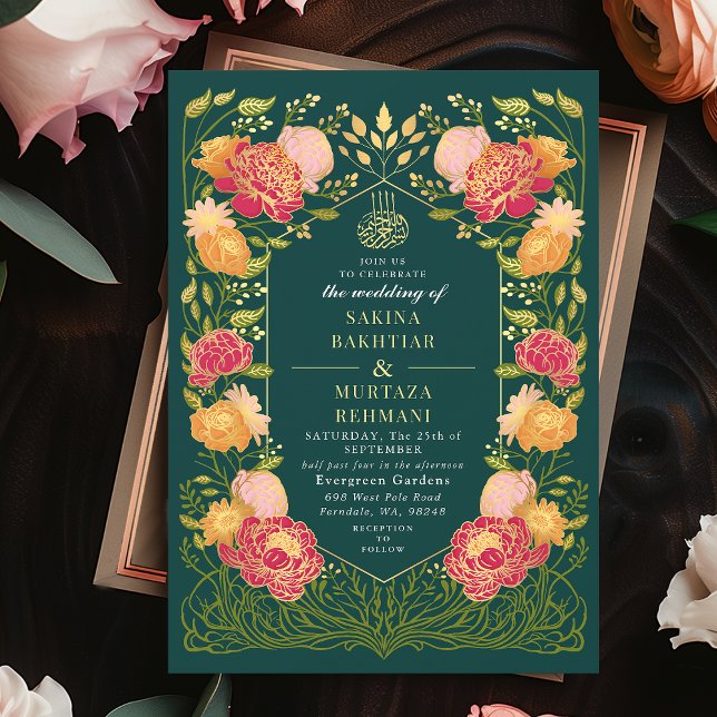 Invitación Verde azulado oscuro encantado jardín floral Boda  (Subido por el creador)