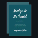 Invitación verde azulado oscuro | Script sencillo y moderno<br><div class="desc">Esta sencilla y minimalista invitación a la boda presenta un sólido fondo de color verde azulado oscuro,  con una sombra más clara en la parte trasera y una tipografía moderna y audaz.</div>