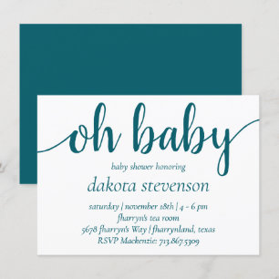 Invitación Verde azulado simple Oh bebé   Guión azul-verde fl