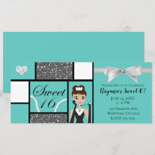 Invitación Verde azulado Turquesa y Blanco Bow Dulce fiesta d