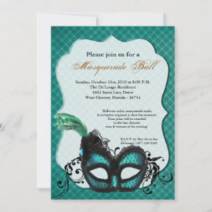 Invitación Verde azulado Turquo Masquerade Mask Ball Costume 