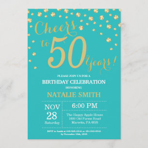 Invitación Verde azulado y oro Diamante de 50 años