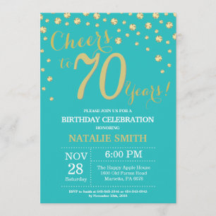 Invitación Verde azulado y oro Diamante de cumpleaños 70