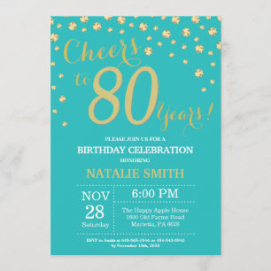 Invitación Verde azulado y oro Diamante de cumpleaños 80