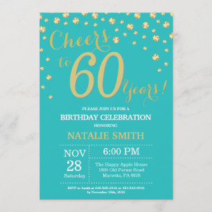 Invitación Verde azulado y oro Diamante de cumpleaños número