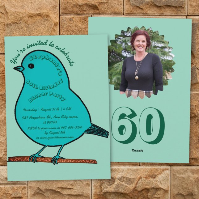 Invitación Verde azulado y verde 60 cumpleaños Fiesta de cena (Subido por el creador)
