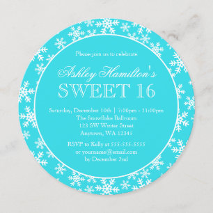 Invitación Verde azulados copos de nieve dulces 16 Winter Won