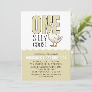 Invitación Verde beige moderno un tonto ganso primer cumpleañ