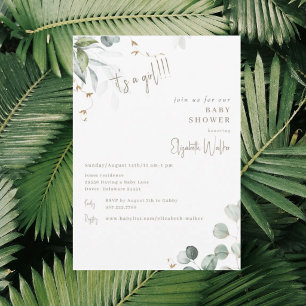 Invitación Verde Blanco Es una niña Baby Shower