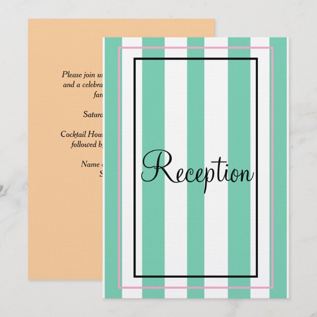 Invitación Verde Blanco Rosa Beige Monograma Rayas Recepción (Anverso / Reverso)