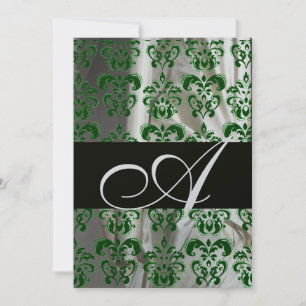 INVITACIÓN VERDE BLANCO SEDAR DAMASCO MONOGRAMA PLATA