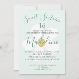 Invitación Verde Blanco Simple Daisy Dulce Dieciséis Modas