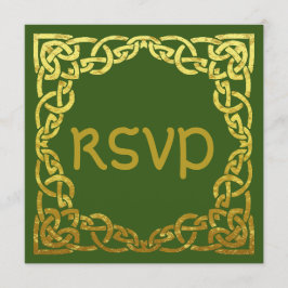 Invitación Verde Boda Celta | Nudo Celta Dorado Falso RSVP