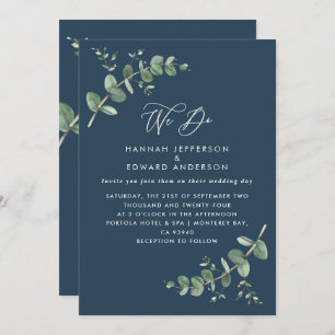 Invitación verde boda Eucalipto azul marino botánico
