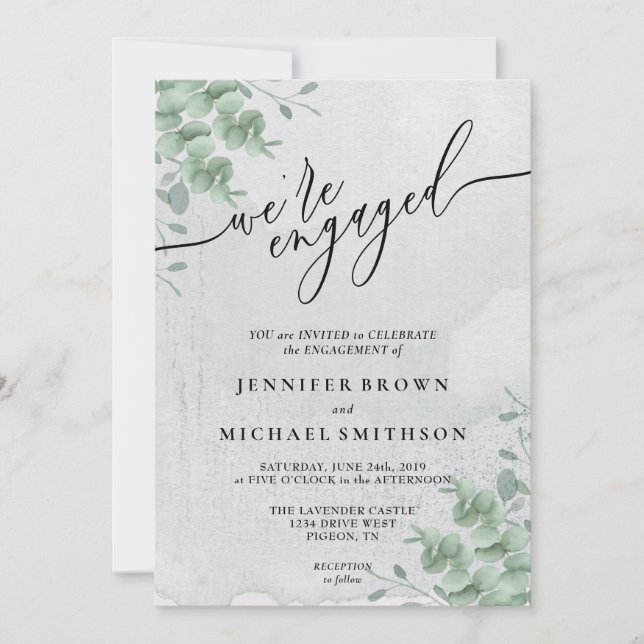 Invitación Verde Boho Eucalipto Firma Comprometidos (Anverso)