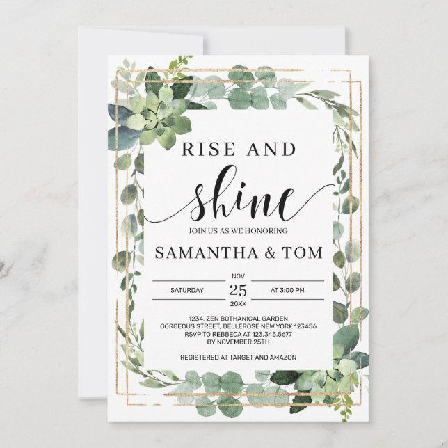 Invitación Verde boho follaje suculento levántate y brilla (Anverso)