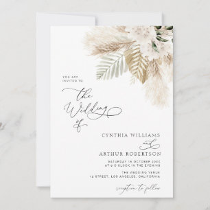 Invitación verde boho moderno pampas césped