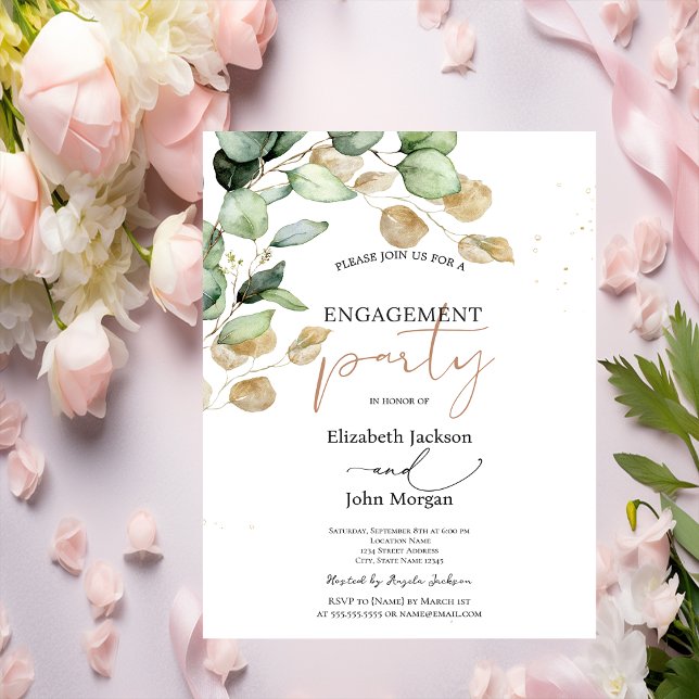 Invitación Verde botánico de eucalipto para compromiso (Subido por el creador)