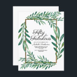 Invitación Verde botánico deja oro blanco 50 cumpleaños<br><div class="desc">Hermosas y elegantes hojas botánicas en una blanca invitación de fiesta de 50 y 50 años con acentos dorados.</div>