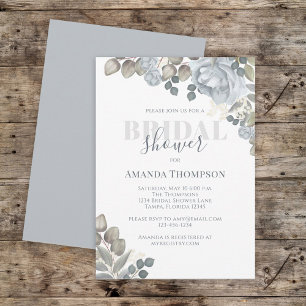 Invitación Verde Botánico Flor Rosa Floral Azul Claro