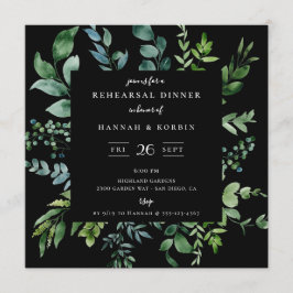 Invitación Verde botánico moderno Cena de ensayo negro