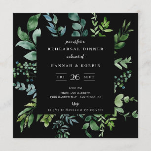 Invitación Verde botánico moderno Cena de ensayo negro