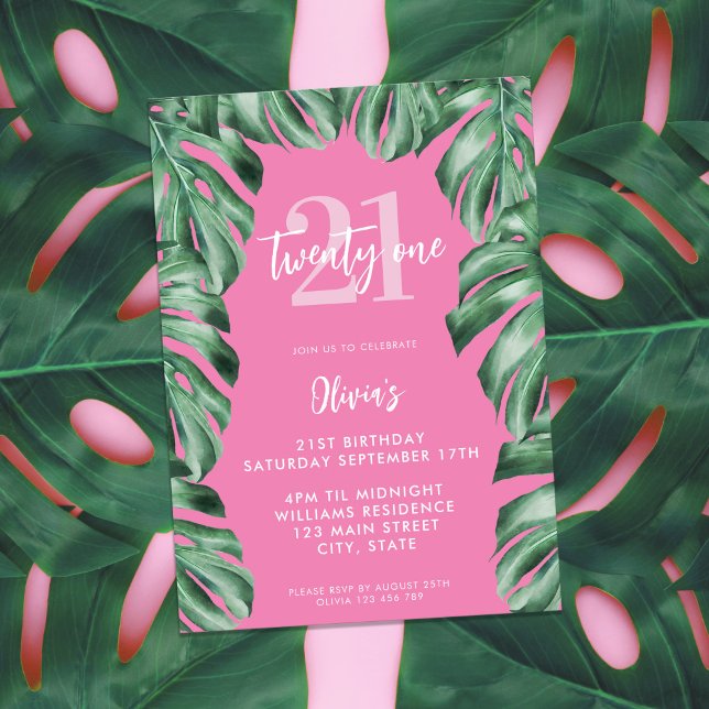 Invitación Verde Botánico Moderno Elegante Cumpleaños 21 (Subido por el creador)