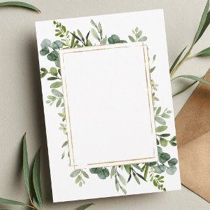 Invitación Verde Botánico Oro en Blanco