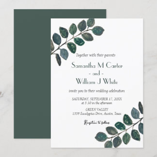Invitación Verde botánico rústico eucalipto