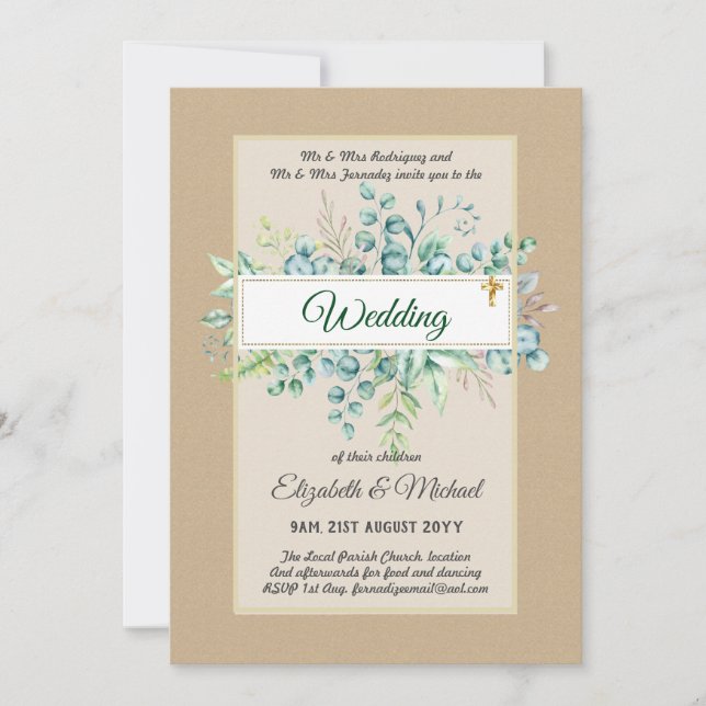 Invitación Verde CATÓLICO Boda Presupuesto cristiano moderno (Anverso)