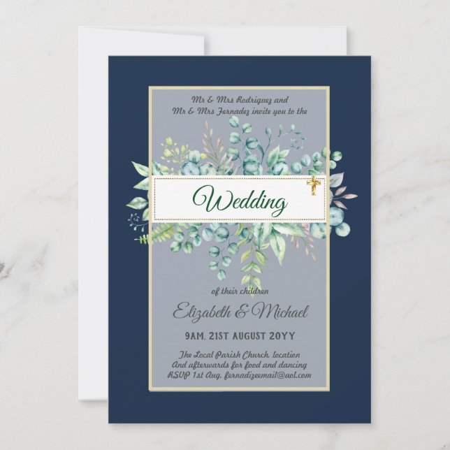 Invitación Verde CATÓLICO Boda Presupuesto cristiano moderno (Anverso)
