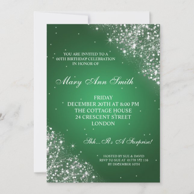 Invitación Verde chispeante elegante del purpurina de la (Anverso)
