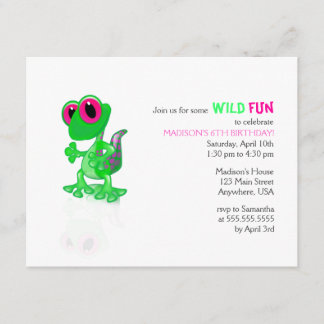 Invitación verde clara del cumpleaños del Gecko