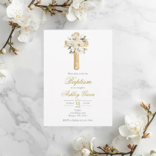 Invitación Verde con cruz Bautismo