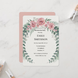 Invitación Verde con Flores Rosadas Despedida de Soltera Romá
